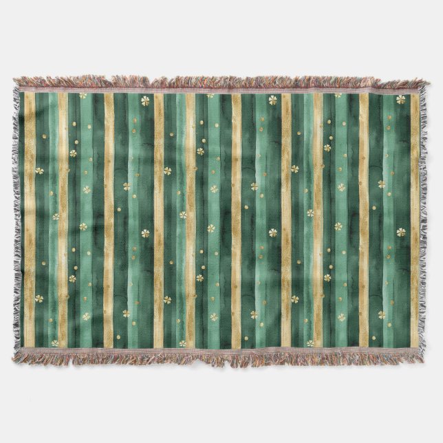 Manta Green Gold Shamrock St. Patrick's Day Stripes (Anverso)