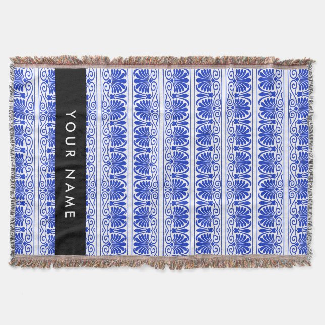 Manta Griego Fret Arabesque Blue, Tu Nombre, Personaliza (Anverso)