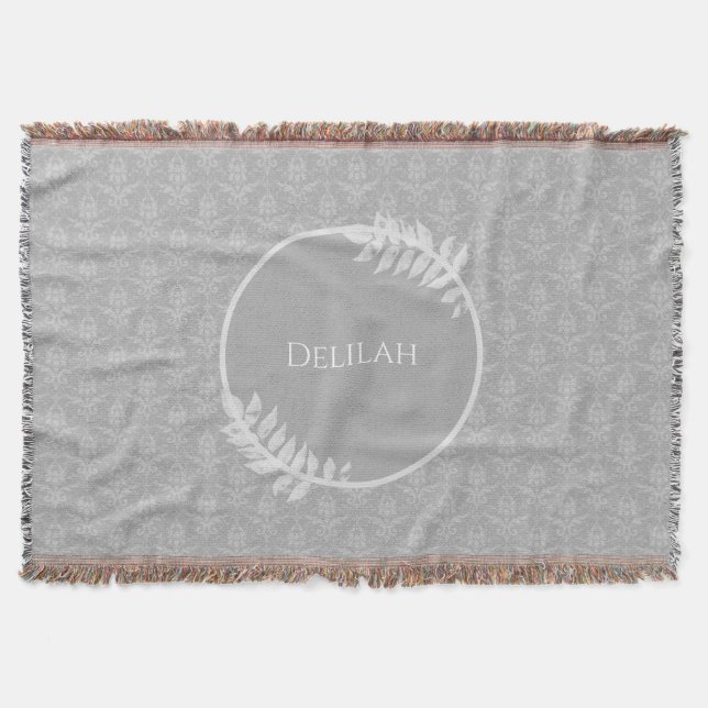 Manta Gris Elegant Damask Personalizado Throw Blanket (Anverso)