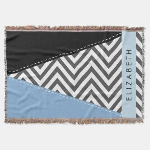 Manta Gris Zigzag, Gris Chevron, Azul, Tu Nombre
