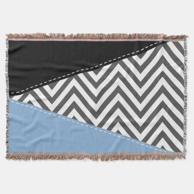 Manta Gris Zigzag, Gris Chevron, Zigzag Pattern, Azul (Anverso)