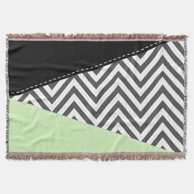 Manta Gris Zigzag, Gris Chevron, Zigzag Pattern, Mint (Anverso)