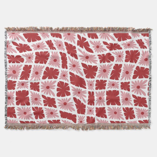 Manta Groovy Wavy Trippy 60 Flores Cheques Rojo Rosa (Anverso)