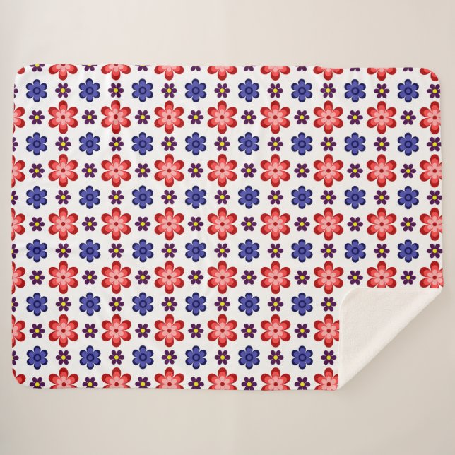Manta gruesa de Sherpa con flores azules, púrpuras (Anverso (horizontal))