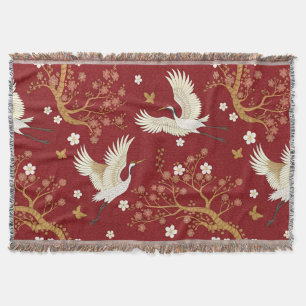 Manta Grulla coronada roja patrón Sakura (1)
