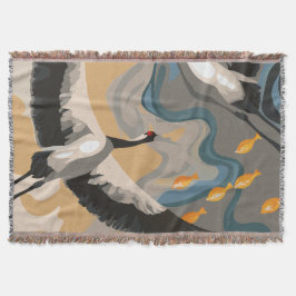 Manta Grullas en aumento sobre el río