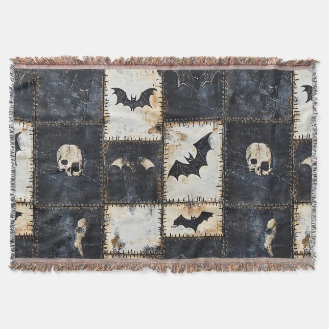 Manta Grunge Gothic Bats & Skulls Denim Pattern (Anverso)