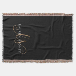 Manta Guión femenino de oro negro moderno monogramado