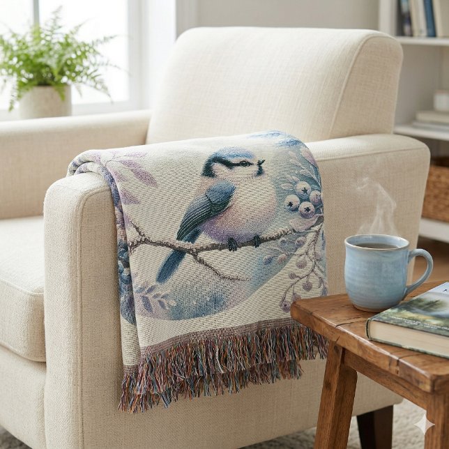 Manta Guirnalda de bayas de azulejo invernal (Winter Bluebird Berry Wreath Throw Blanket)