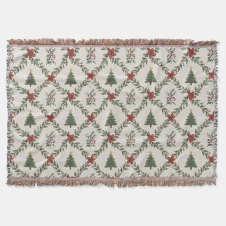 Manta Guirnalda floral de árbol de Navidad vintage rojo 