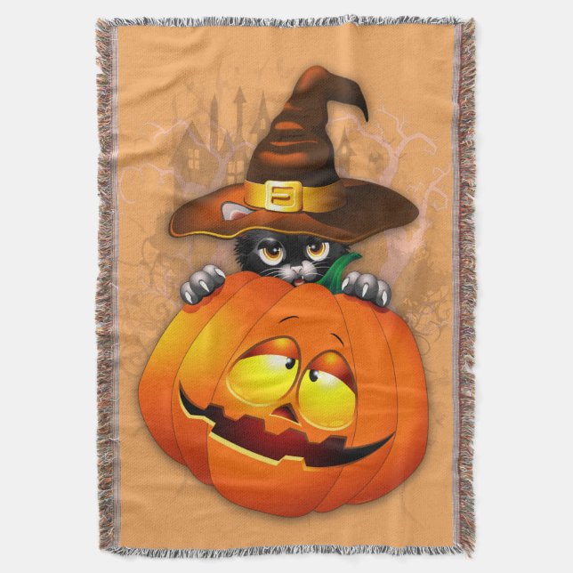 Manta Halloween Curte Kitty Witch and Pumpkin Friend (Frente vertical)
