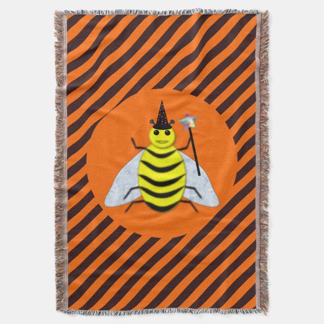 Manta Halloween Magic Bee Witch Naranja y Black Stripes (Frente vertical)