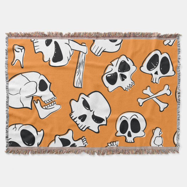 Manta Halloween Skulls Bones Doodle Pattern (Anverso)