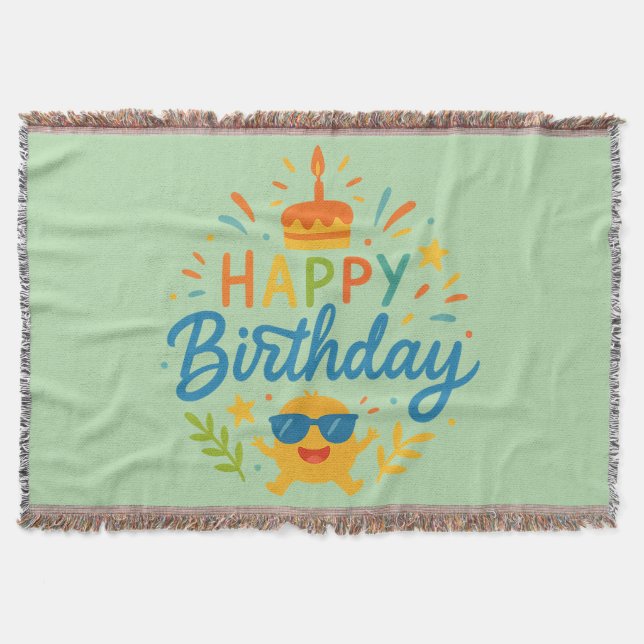 Manta Happy Birthday | Cute Sunshine Throw Blanket (Anverso)