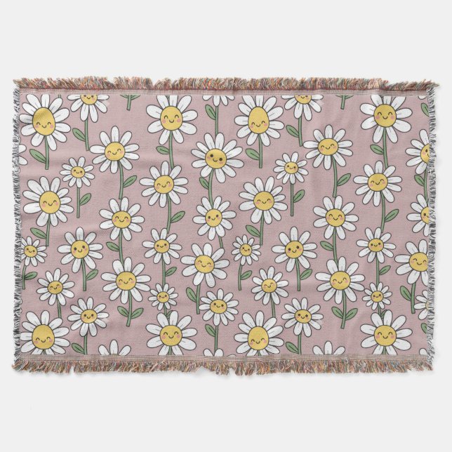 Manta Happy Daisy Smiles Pink Floral Pattern (Anverso)