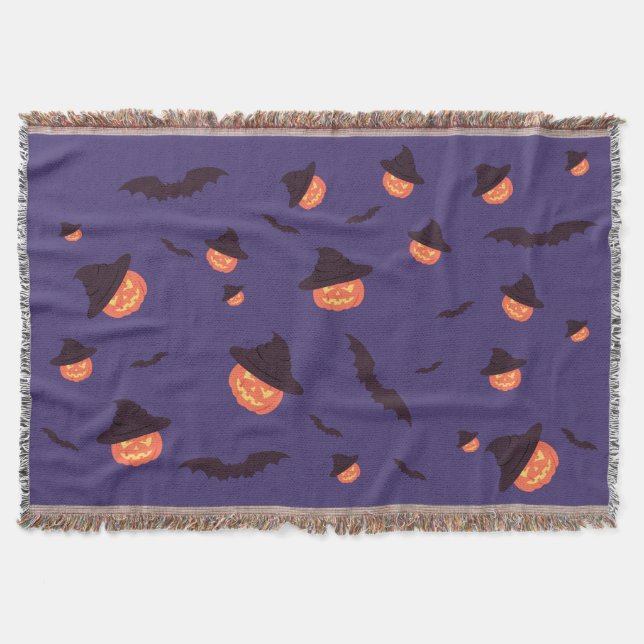 Manta Happy Halloween Pumpkin & Bats Throw Blanket (Anverso)