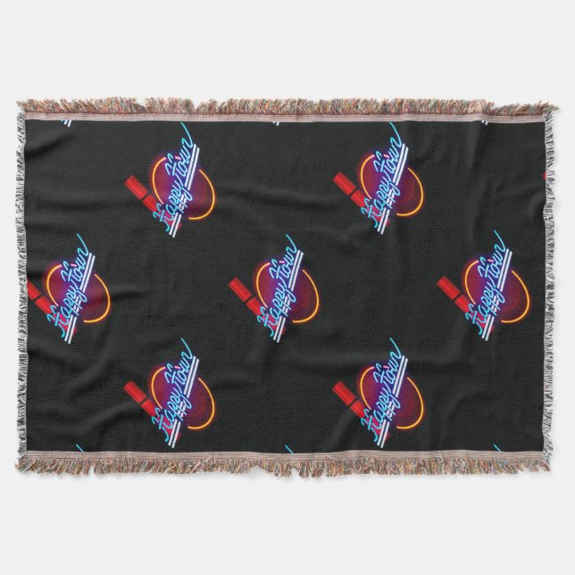 Manta Happy Hour Neon Rótulo Throw Blanket (Anverso)
