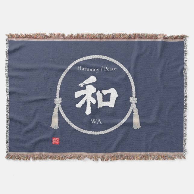 Manta Harmony & Peace – Japanese Kanji Throw Blanket (Anverso)