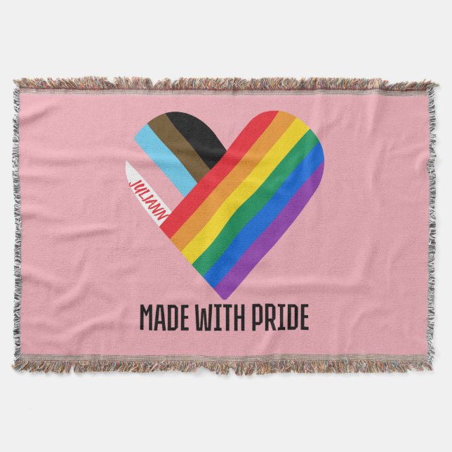 Manta Hecho Con Orgullo Corazón Arcoíris Personalizado M (Anverso)