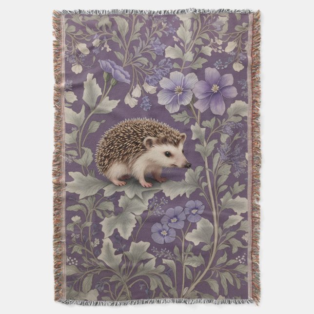 Manta Hedgehog Purple William Morris Inspiró Floral (Frente vertical)