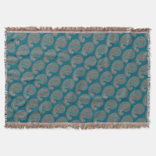 Manta Heffalumnio Azul Rojo Beige Paisley Throw Blanket