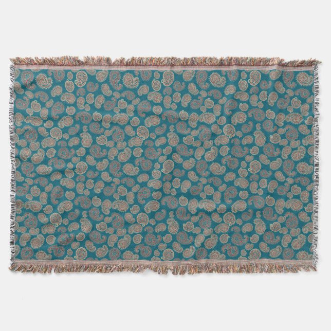 Manta Heffalumnio Azul Rojo Beige Paisley Throw Blanket (Anverso)
