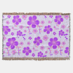 Manta Hermosa estampa floral púrpura y rosa sobre lavand