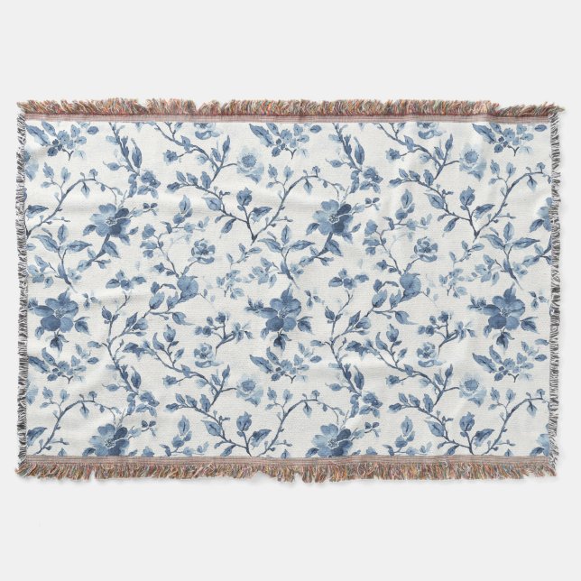 Manta Hermosa Floral Blanca Azul   (Anverso)