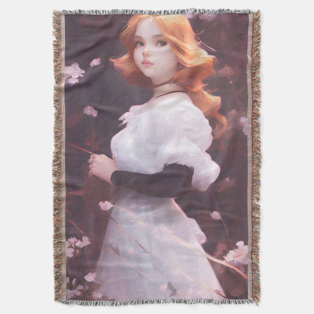 Manta Hermosa joven Chica entre retrato de flores rosas (Frente vertical)