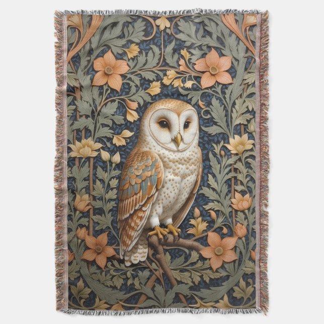 Manta Hermosa lechuza de época William Morris inspirada  (Frente vertical)