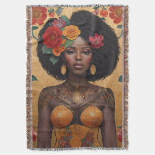 Manta Hermosa mujer afroamericana con flores
