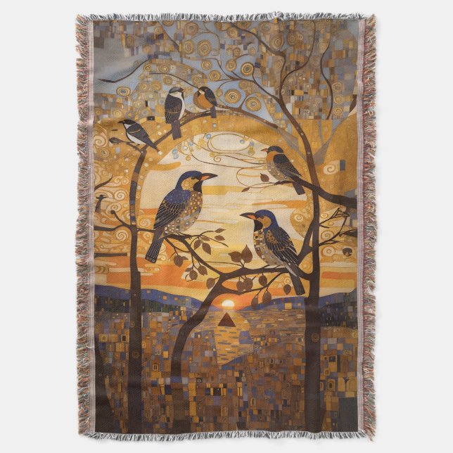 Manta Hermosas Aves Abstractas Al Amanecer Decorativas (Frente vertical)