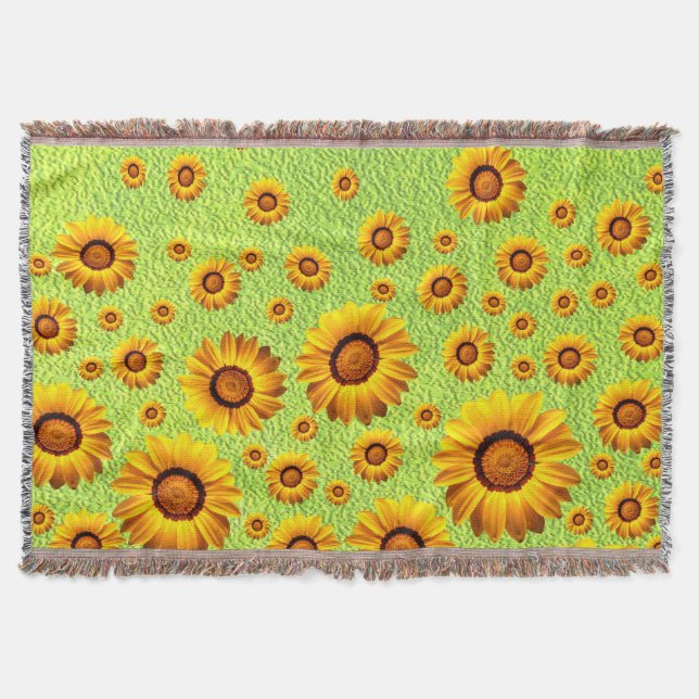 Manta Hermosas flores amarillas en verde abstracto (Anverso)