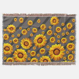 Manta Hermosas flores amarillas sobre rayas grises y neg