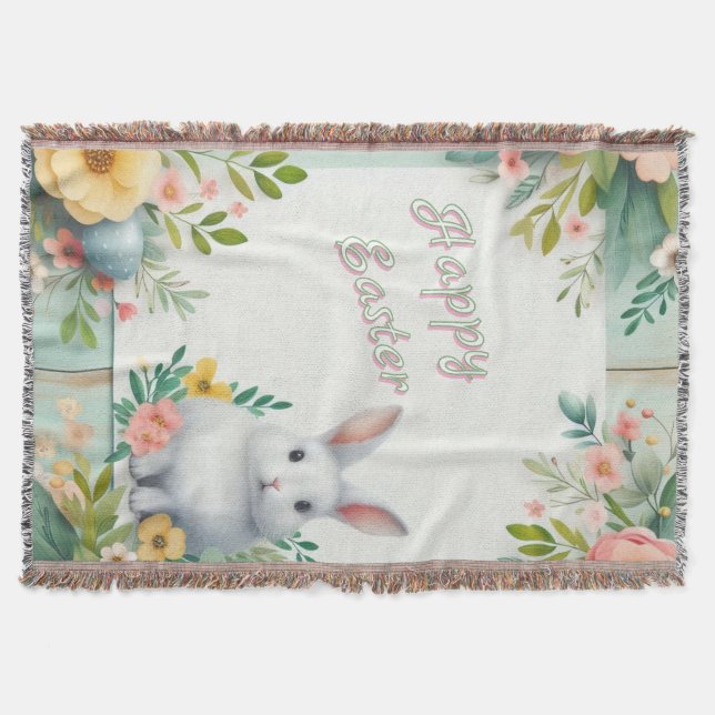 Manta Hermoso conejito de Pascua con flores (Anverso)