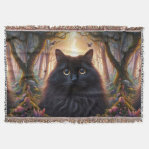 Manta Hermoso Gato Negro Fluffy con Ojos de Oro