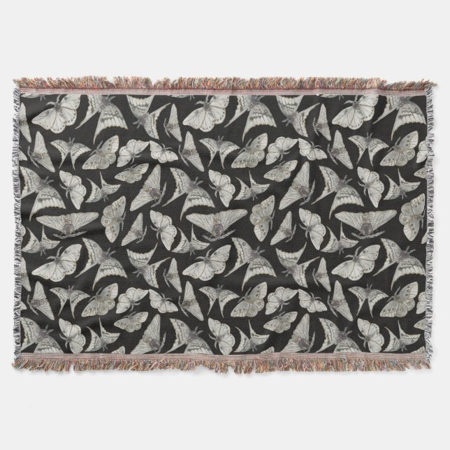 Manta Hermoso patrón de mariposa de color beige negro (Anverso)