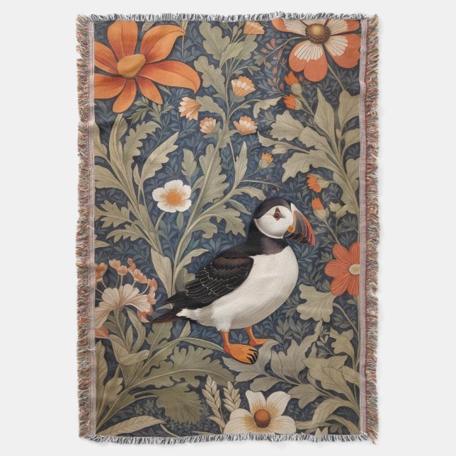 Manta Hermoso Puffin William Morris inspirado (Frente vertical)