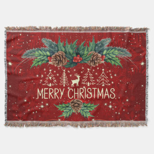 Manta Hermoso Rojo Intenso y Verde Feliz Navidad