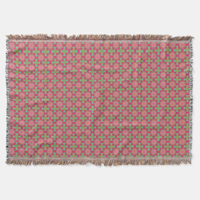 Manta Hermoso rosa caliente y floral verde (Anverso)