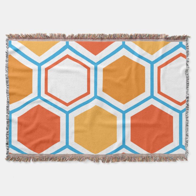 Manta Hexagón en naranja, azul y blanco (Anverso)