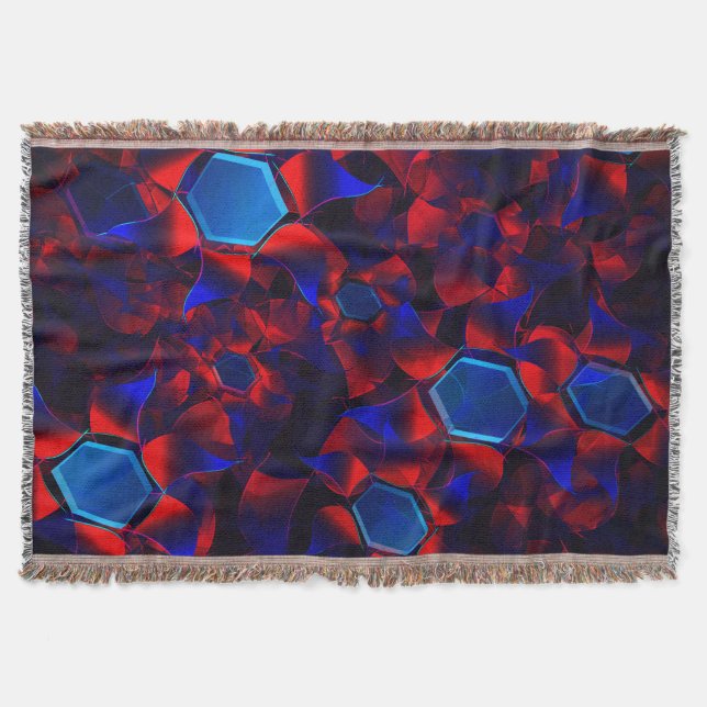 Manta hexágono azul mezclado con curvas rojas superpuest (Anverso)