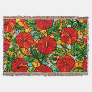 Manta Hibisco Naranja Dorado Rojo Vidrio Falso Teñido