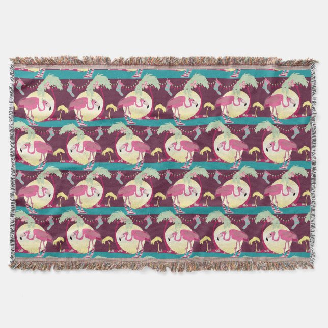 Manta Hipster Navidades Flamingo Palm Holiday Scene (Anverso)