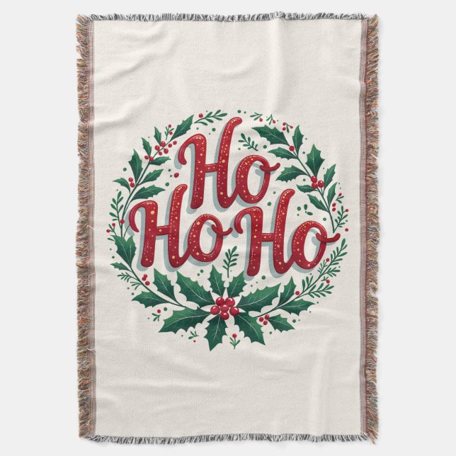 Manta Ho Ho Ho Christmas Wreath Typography Design (Frente vertical)