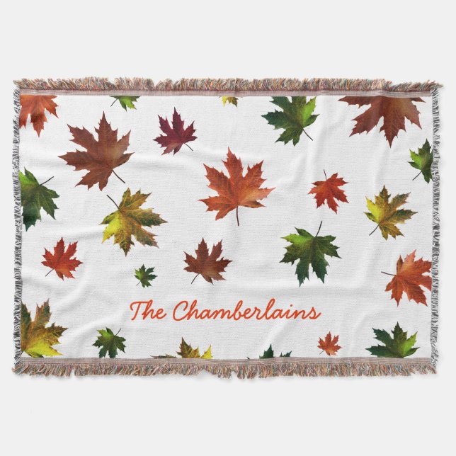 Manta Hoja de arce canadiense con tu nombre en blanco (Anverso)