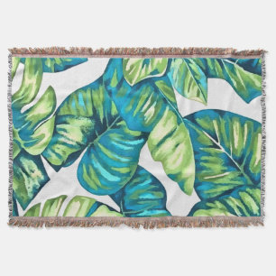 Manta Hojas de Monstera Tropical y Verde Azul Bananero