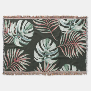 Manta Hojas de palma, monstera: acuarela tropical.