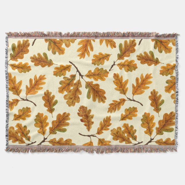 Manta Hojas de roble otoñales en blanco roto (Anverso)