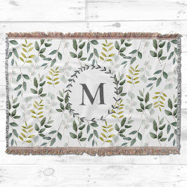 Manta Hojas Tropicales de Eucalipto Verde Monogramadas